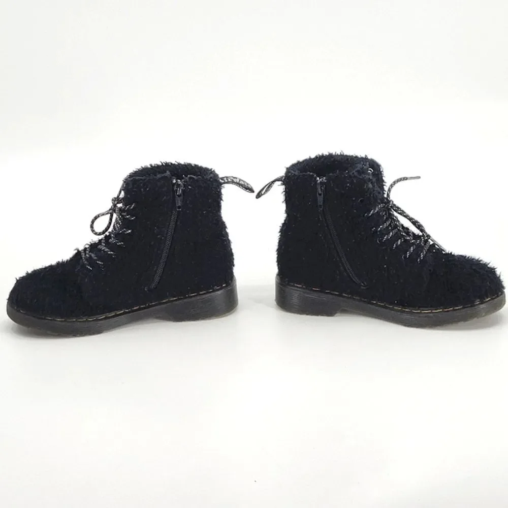 Dr Martens Junior 1460 Pascal Tinsel Faux Fur Lace Up Boots Girls Size 2 Black